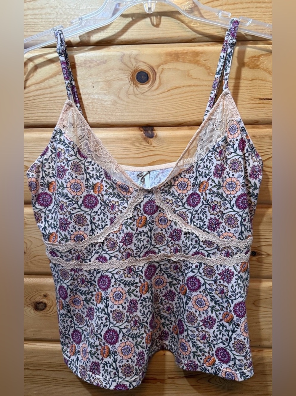 g Bohemian Lace Trim Cotton Cami Tank Top Size Medium NWOT